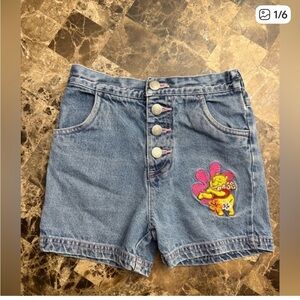 Vintage Kids Denim Shorts with Pink Embroidery